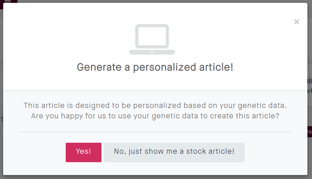 Article personalisation options.