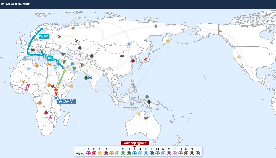 My Migration Map, showing the migratory routes associated with my haplogroup.