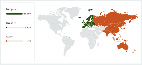 My ancestry results map.