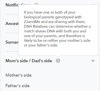 Filtering by mother's or father's side on 23andMe