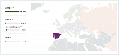 My ancestry results map, showing my Jewish ancestry.