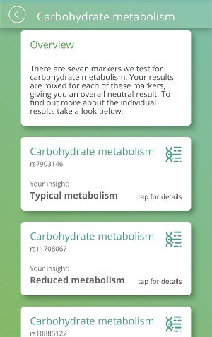 My genetic results for carbohydrate metabolism.