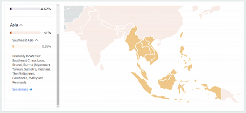 My ancestry results map, showing my Southeast Asian ancestry.