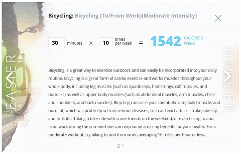 My bicycling workout and calorie burn estimate.
