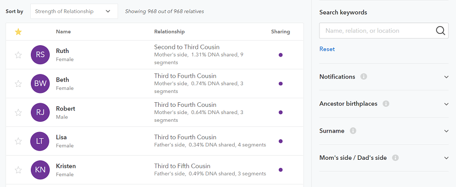 The 23andMe DNA Relatives section