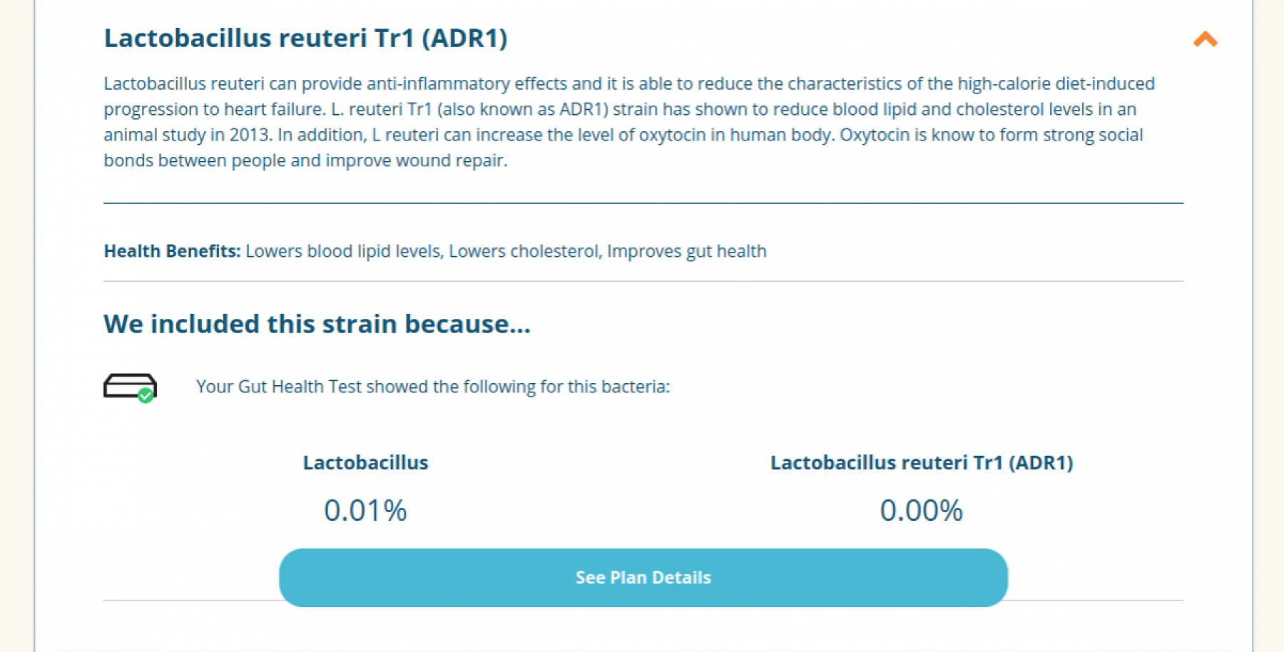The Lactobacillus reuteri Tr1 (ADR1) breakdown.