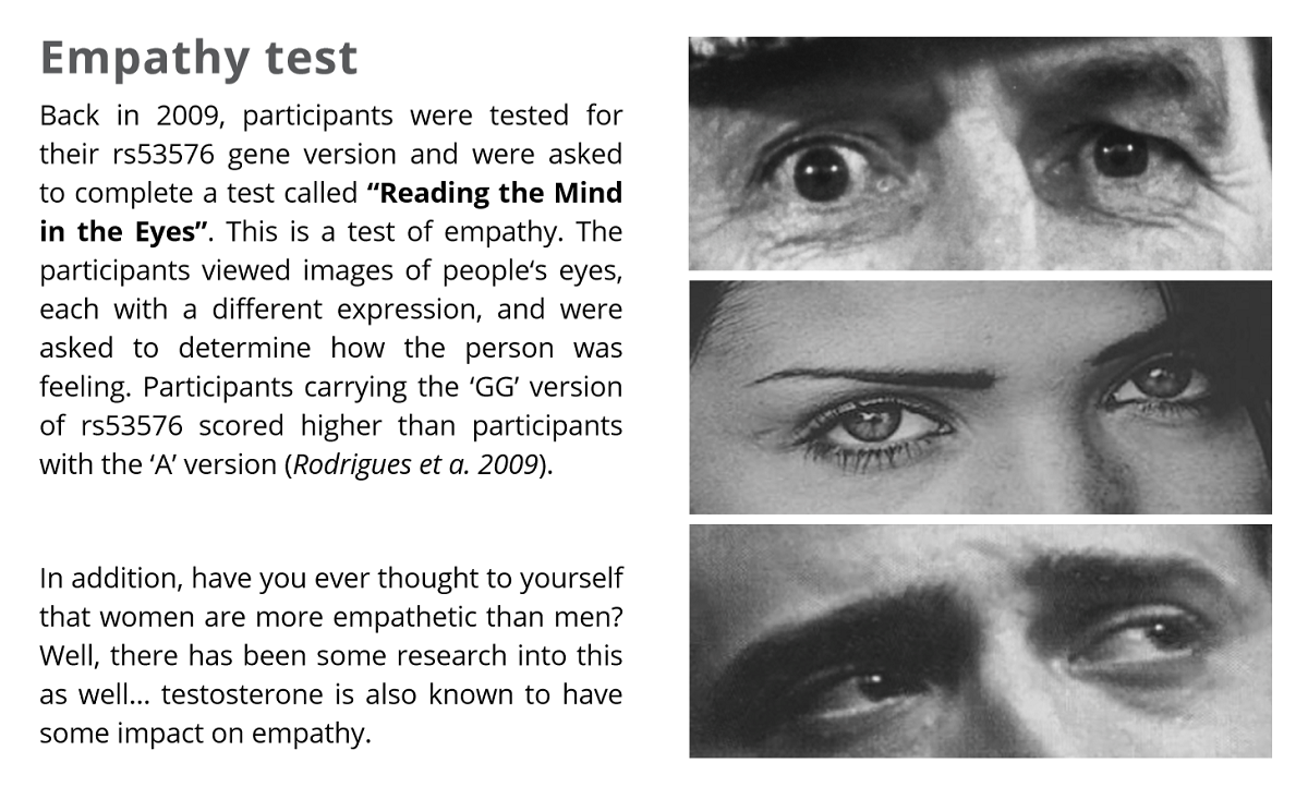 The empathy test conducted on people with different variants in the OXTR gene.
