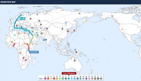 My Migration Map, showing the migratory routes associated with my haplogroup.