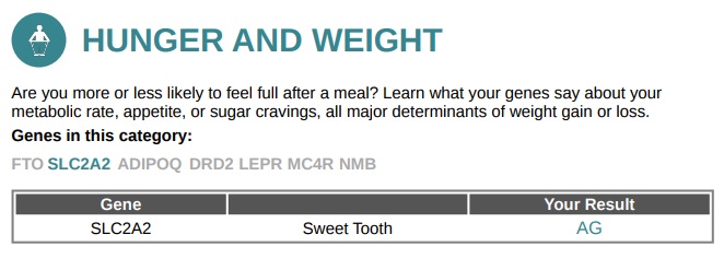 My Sweet Tooth result in the PDF version of the report.