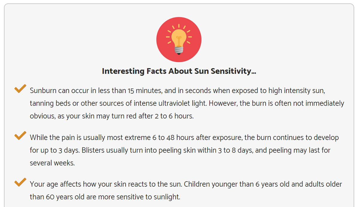 Facts about sun sensitivity included in my result report.